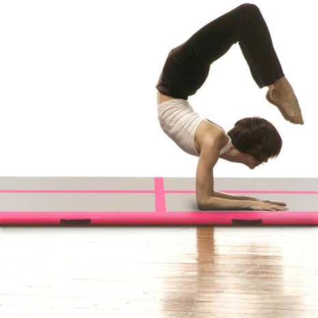 Gymnastiekmat met pomp opblaasbaar 500x100x10 cm PVC roze 2