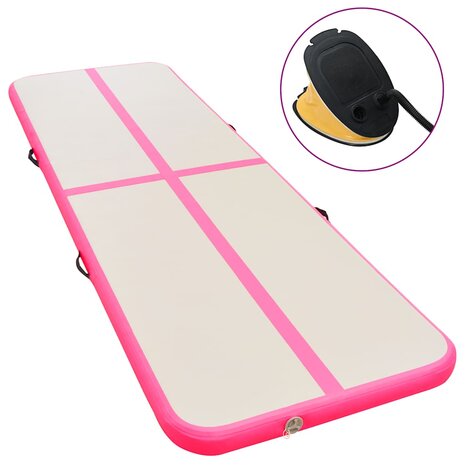 Gymnastiekmat met pomp opblaasbaar 800x100x10 cm PVC roze 1