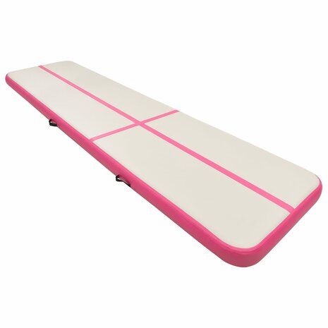 Gymnastiekmat met pomp opblaasbaar 600x100x15 cm PVC roze 2