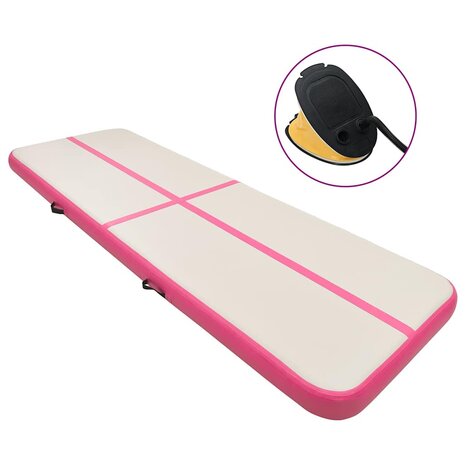 Gymnastiekmat met pomp opblaasbaar 700x100x15 cm PVC roze 1