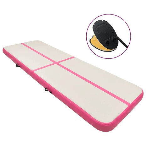Gymnastiekmat met pomp opblaasbaar 600x100x20 cm PVC roze 1