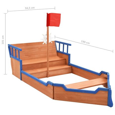 Zandbak piratenschip 190x94,5x101 cm vurenhout 9