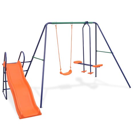 Schommelset met glijbaan en 3 zitjes oranje 1