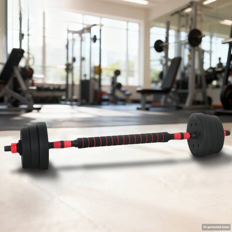 2-in-1 Halter-Barbell Set 30kg Zwart en Rood 1