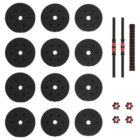 2-in-1 Halter-Barbell Set 30kg Zwart en Rood 5