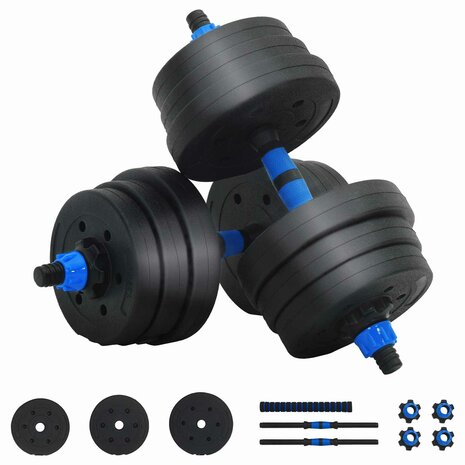 2-in-1 Halter-Barbell Set 30kg Zwart en Blauw 2