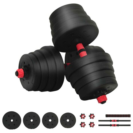 2-in-1 Halter-Barbell Set 30kg Zwart en Rood 2