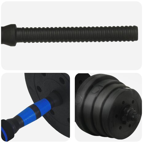 2-in-1 Halter-Barbell Set 30kg Zwart en Blauw 6