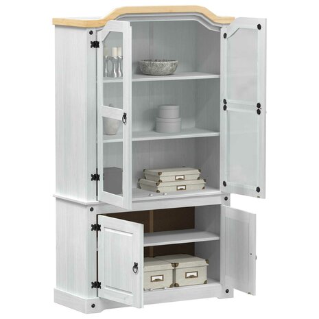 Vitrinekast Wit 103,5 x 42 x 180 cm Massief grenenhout 3