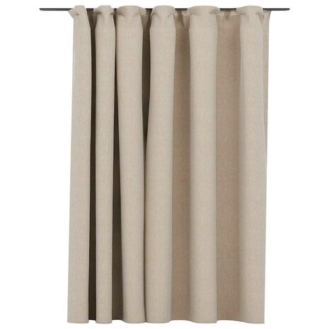 Gordijn linnen-look verduisterend met haken 290x245 cm beige 2