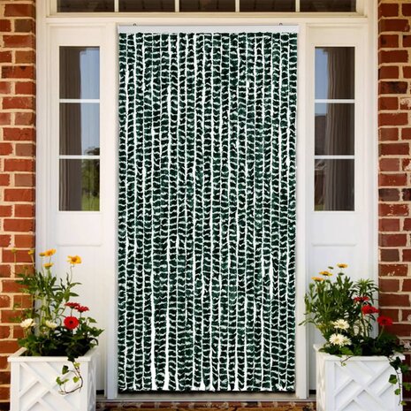 Vliegengordijn 90x220 cm chenille groen en wit 1