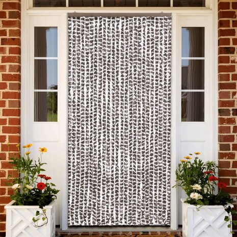 Vliegengordijn 100x220 cm chenille taupe en wit 1