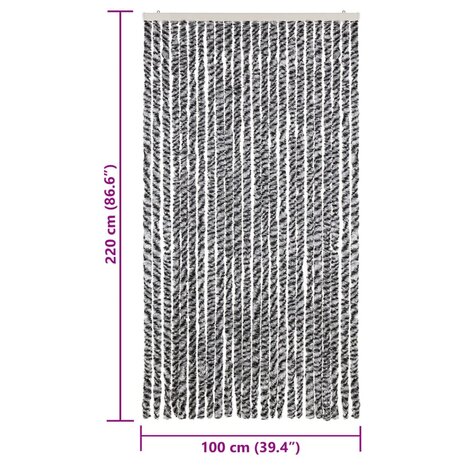 Vliegengordijn 100x220 cm chenille grijs en zwart-wit 7