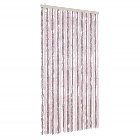 Vliegengordijn 100x220 cm chenille zilvergrijs en roze 2