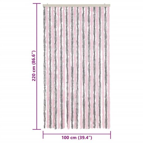 Vliegengordijn 100x220 cm chenille zilvergrijs en roze 7