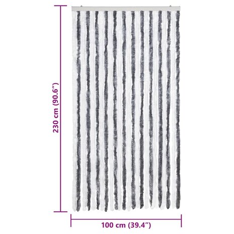 Vliegengordijn 100x230 cm chenille grijs en wit 7