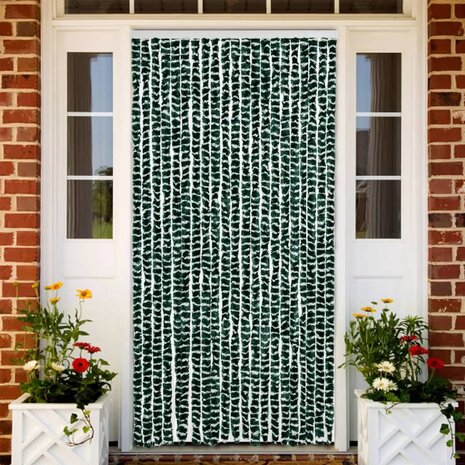 Vliegengordijn 90x200 cm chenille groen en wit 1