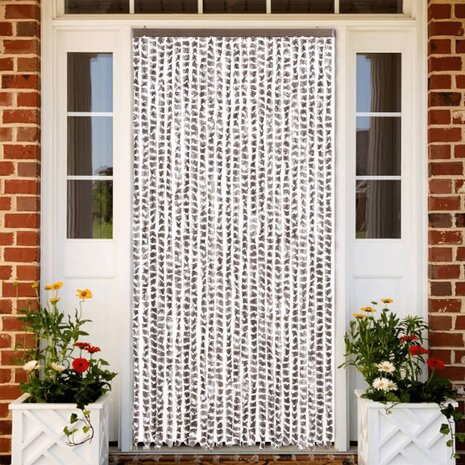 Vliegengordijn 100x230 cm chenille taupe en wit 1