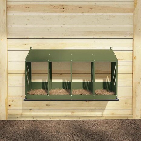 Kippennestkastje met 4 vakken olijfgroen metaal 3