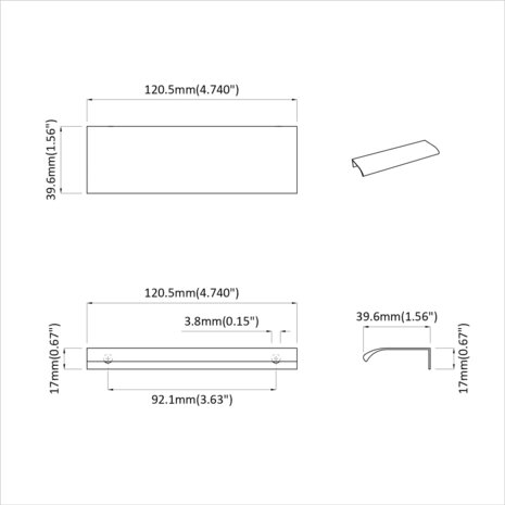 Handvat 2 pcs Zwart 120 x 39.6 x 17 mm Aluminium 7