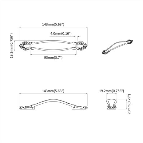 Handvat 2 pcs Goud 143 x 19,2 x 20 mm Zinklegering 7