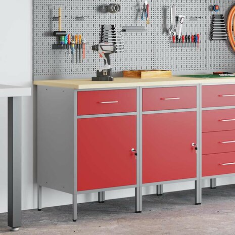 Werkkast met lade 2 pcs Rood en Grijs 100 x 55 x 85 cm 3