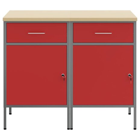 Werkkast met lade 2 pcs Rood en Grijs 100 x 55 x 85 cm 9