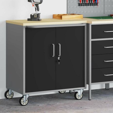 Werkbank met plank met wiel Zwart en Grijs 75 x 45 x 85 cm 3