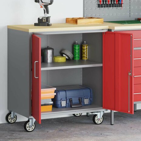 Werkbank Rood en Grijs 75 x 45 x 85 cm Engineered hout en staal 3