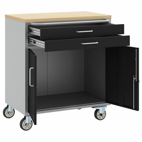 Werkbank met lade met wiel Zwart en Grijs 75 x 45 x 85 cm 4