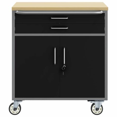Werkbank met lade met wiel Zwart en Grijs 75 x 45 x 85 cm 5