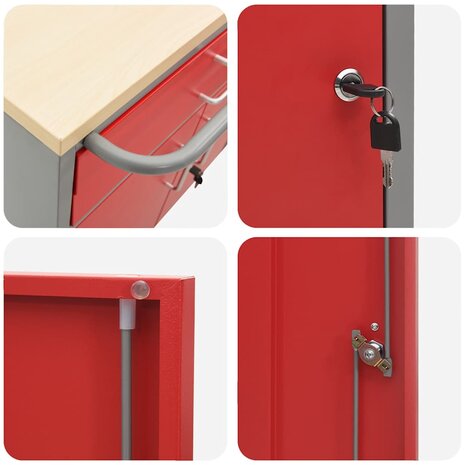 Werkbank Rood en Grijs 75 x 45 x 85 cm Engineered hout en staal 8