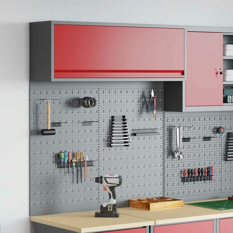 Gereedschapskast set met plank 3 pcs Rood Gepoedercoat staal 1
