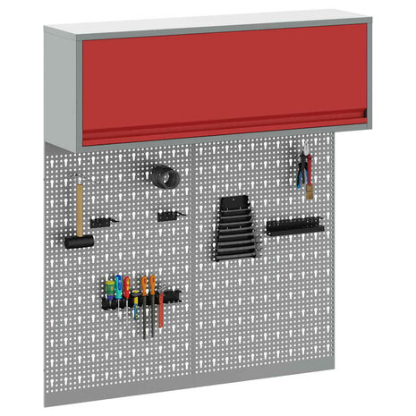 Gereedschapskast set met plank 3 pcs Rood Gepoedercoat staal 3