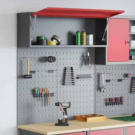 Gereedschapskast set met plank 3 pcs Rood Gepoedercoat staal 4
