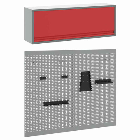 Gereedschapskast set met plank 3 pcs Rood Gepoedercoat staal 6