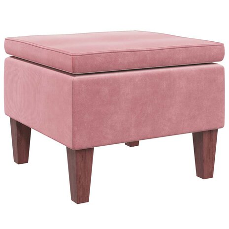 Kruk met houten poten fluweel roze 2