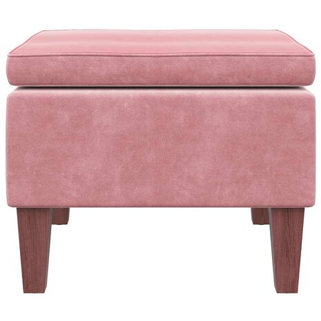 Kruk met houten poten fluweel roze 3