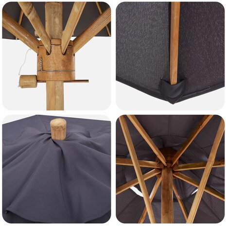Tuinparasol Donkergrijs &Oslash; 270 x 260 cm Bamboe 6