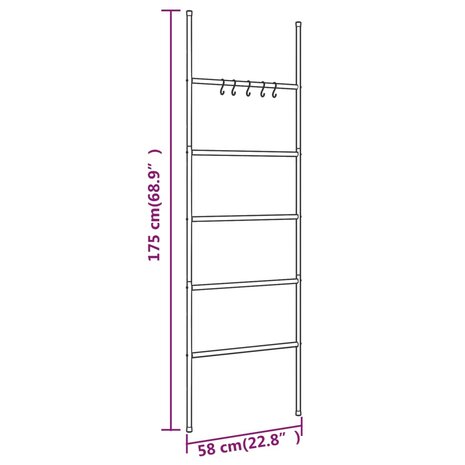 Handdoekenrek met 5 niveaus, zwart 58x175 cm, ijzer 6