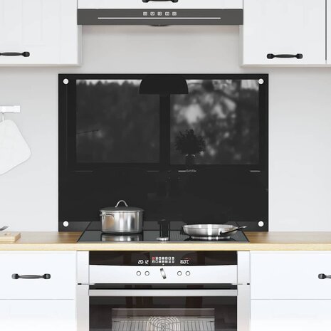 Keuken Achterwand Zwart 80 x 60 cm gehard glas 1