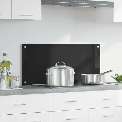 Keuken Achterwand Zwart 90 x 40 cm gehard glas 1