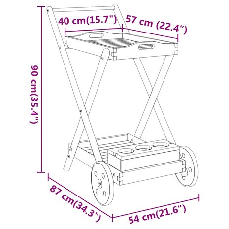 Serveerwagen 54x87x90 cm massief acaciahout 8