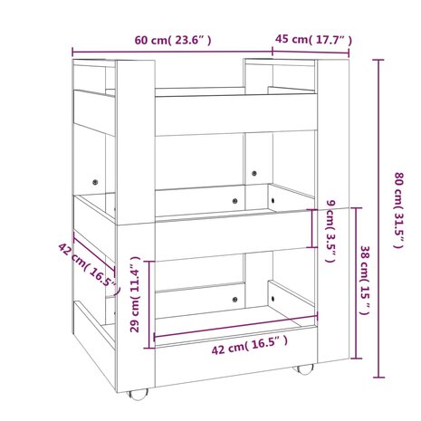 Keukentrolley 60x45x80 cm bewerkt hout zwart 8