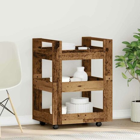 Keukentrolley Eikenhout 60 x 45 x 80 cm Bewerkt hout 1