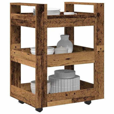 Keukentrolley Eikenhout 60 x 45 x 80 cm Bewerkt hout 3