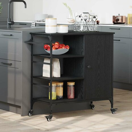 Keukentrolley Zwart Eiken 87.5 x 39 x 84.5 cm Bewerkt hout 1