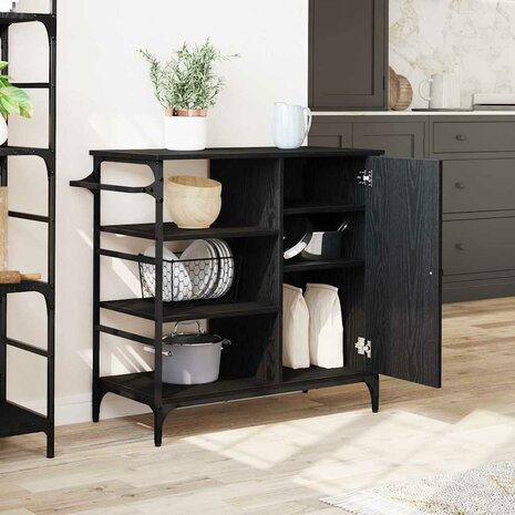 Keukentrolley Zwart Eiken 87.5 x 39 x 84.5 cm Bewerkt hout 4