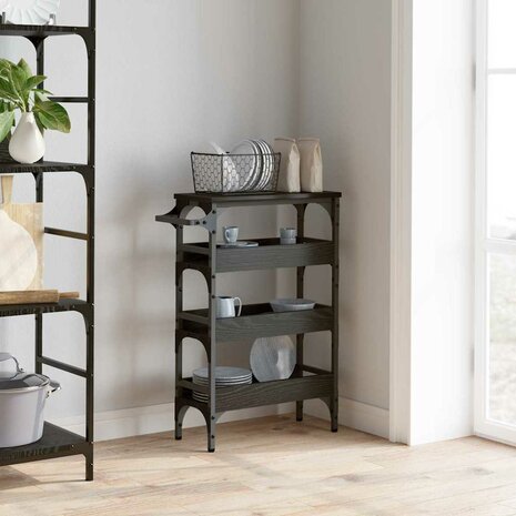 Keukentrolley Zwart Eiken 53 x 20 x 76 cm Bewerkt hout 4