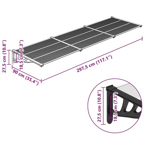 Deurluifel 297,5x90 cm polycarbonaat zwart en transparant 6